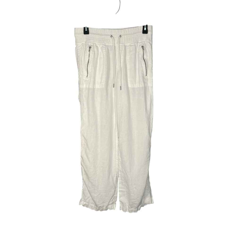 Athleta Women's White Casual Wide Leg Pants Linen Elastic Waist 8